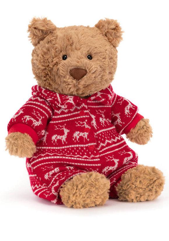 JellyCat Bartholomew Bear In Winter Pyjamas